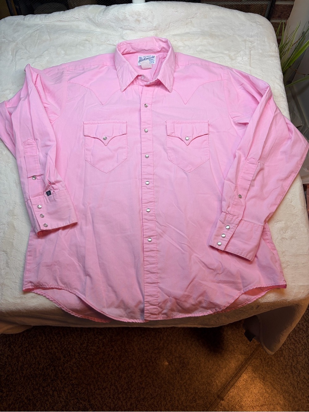 Rockmount Ranch Wear Tru West Men’s Sz 17-35 (XL) Pink Long Sleeved Pearl Snap